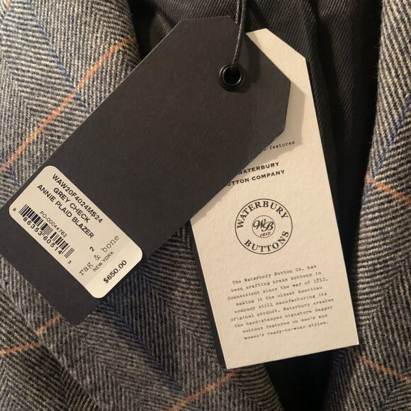 NWT Rag & Bone Wool Blazer Annie Plaid Gray Check Sz S Academia Boardroom $650 - Picture 15 of 16